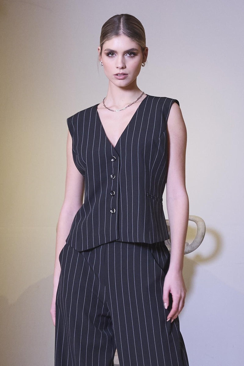 KCW24170 BLACK/WHITE Striped Waistcoat Kate Cooper