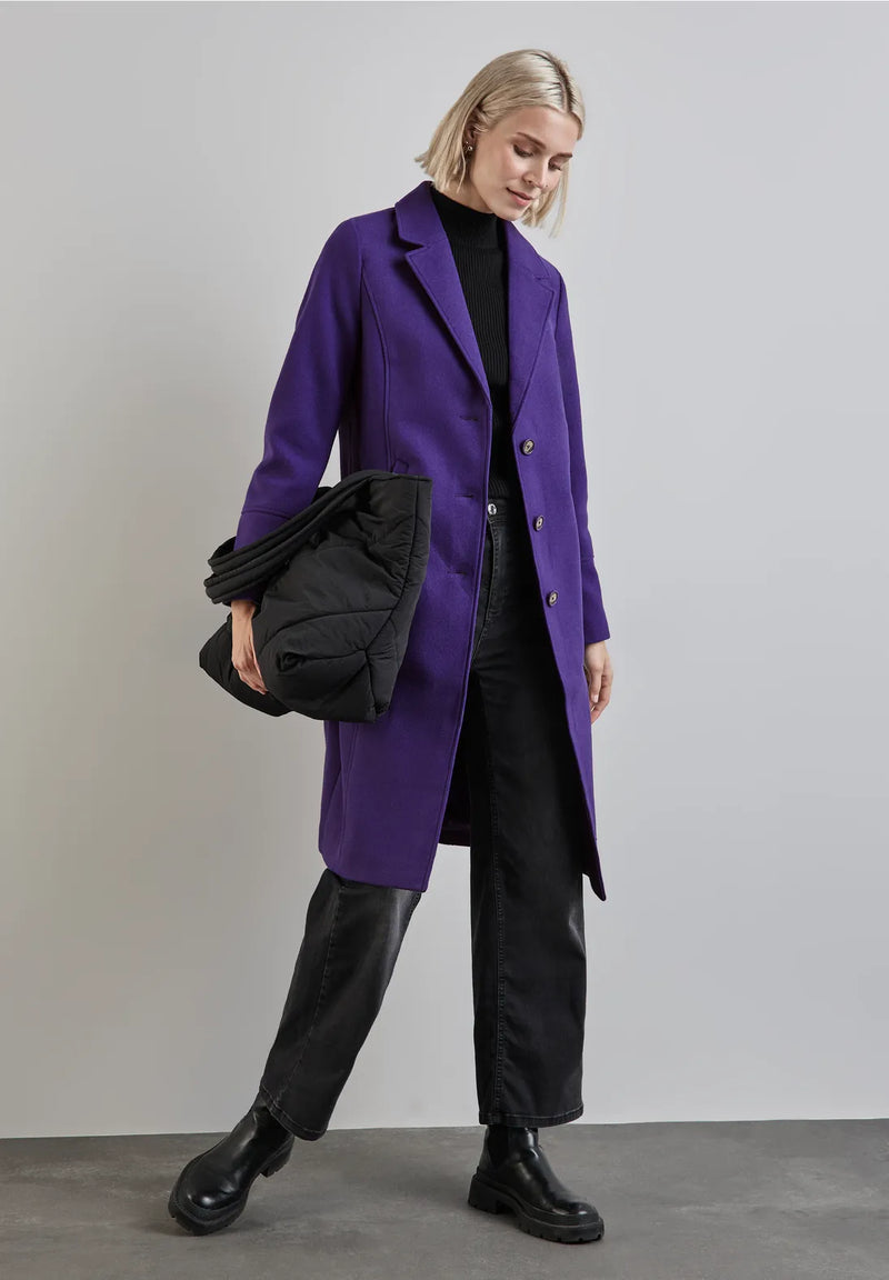 201958 Deep Lilac Long Revers Solid Coat STREET ONE