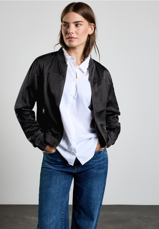 212259 Black Satin Blouson Jacket Street One