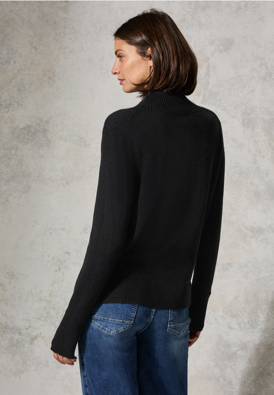 302808 Black High Collar Rib Mix Pullover CECIL