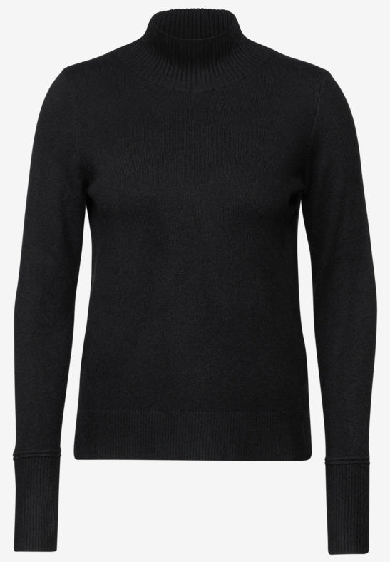 302808 Black High Collar Rib Mix Pullover CECIL