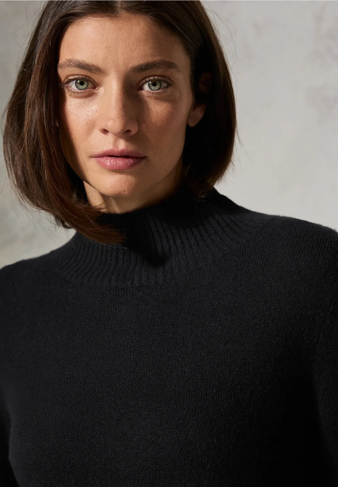 302808 Black High Collar Rib Mix Pullover CECIL