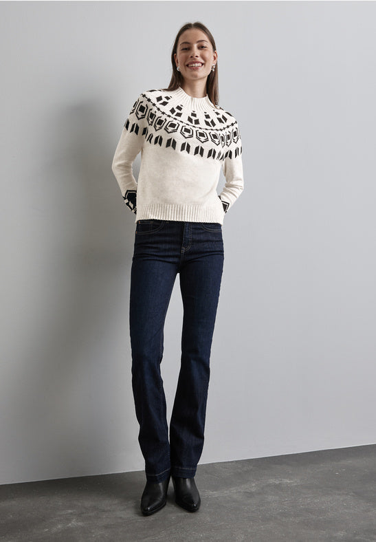 302835 Cream White Melange Placed Jaquard Sweater Street One