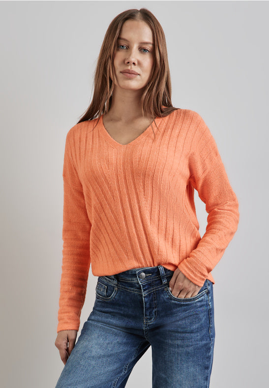 302901 Peachwood Orange Melange V-Neck Dolman Sweater Street One