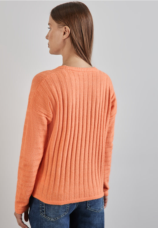 302901 Peachwood Orange Melange V-Neck Dolman Sweater Street One