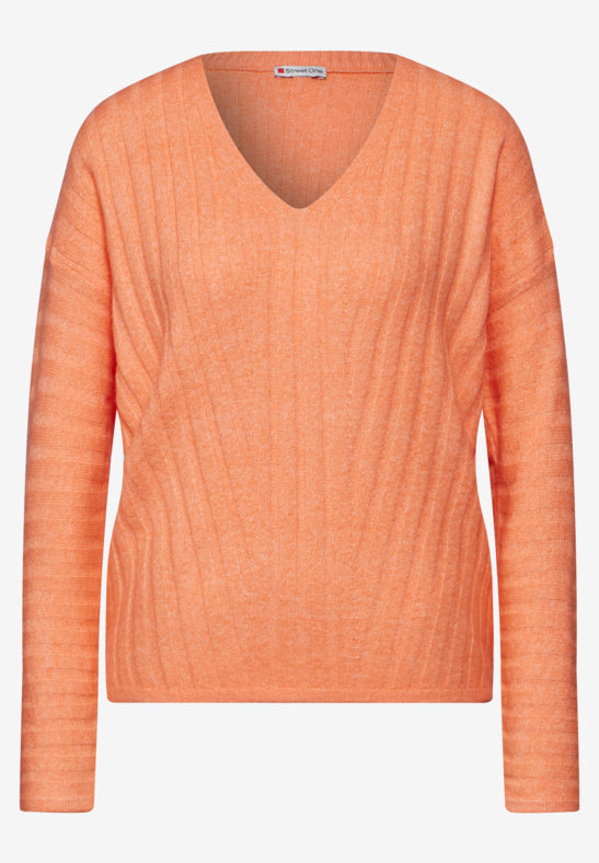 302901 Peachwood Orange Melange V-Neck Dolman Sweater Street One