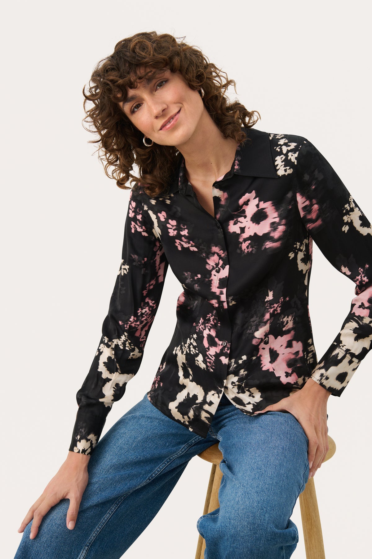 PART TWO Dark Navy Blurred Flower Lenda Shirt 30308873