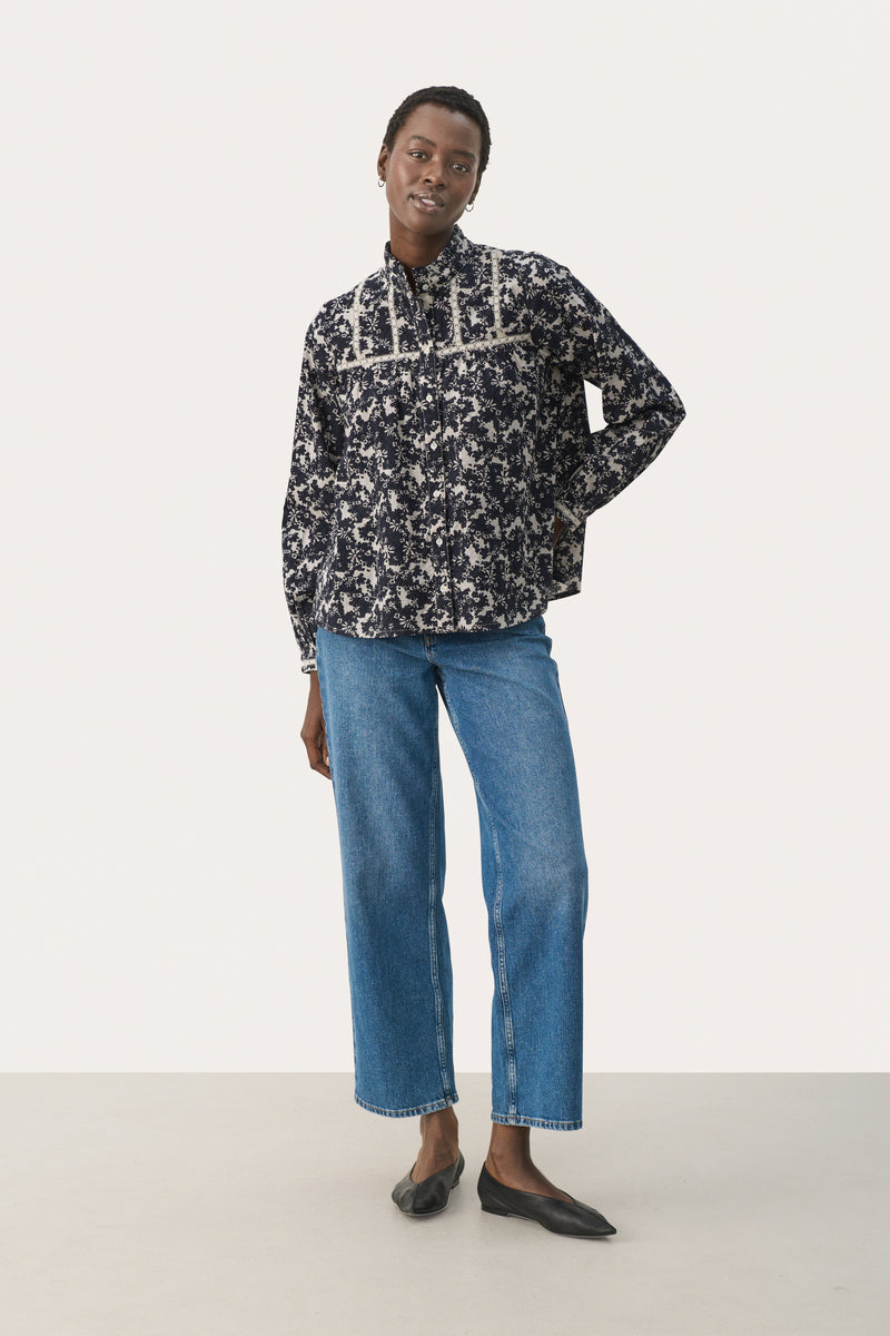 PART TWO Dark Navy Contrast Flower Leulu Blouse Shirt 30308918