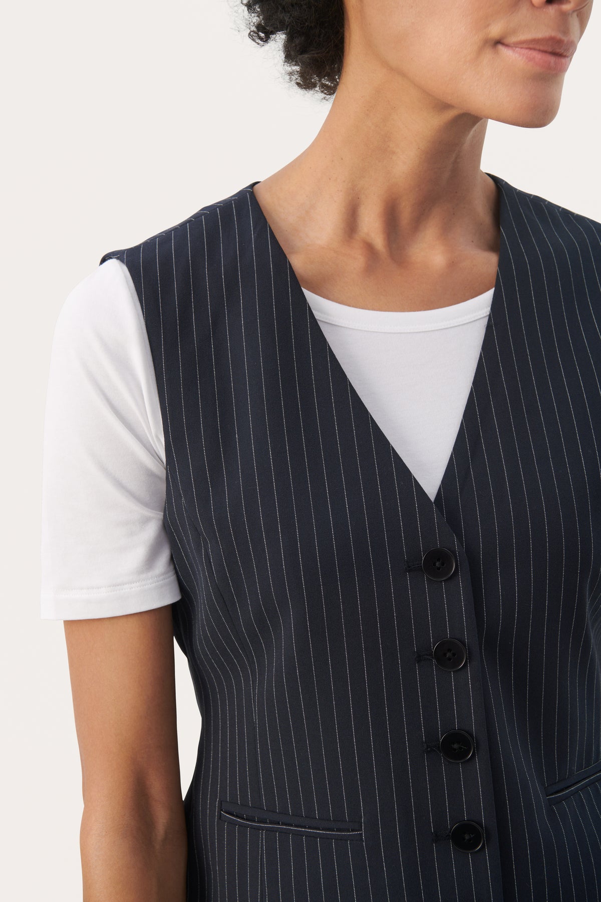 30309030 Dark Navy Pinstripe Rikke Waistcoat