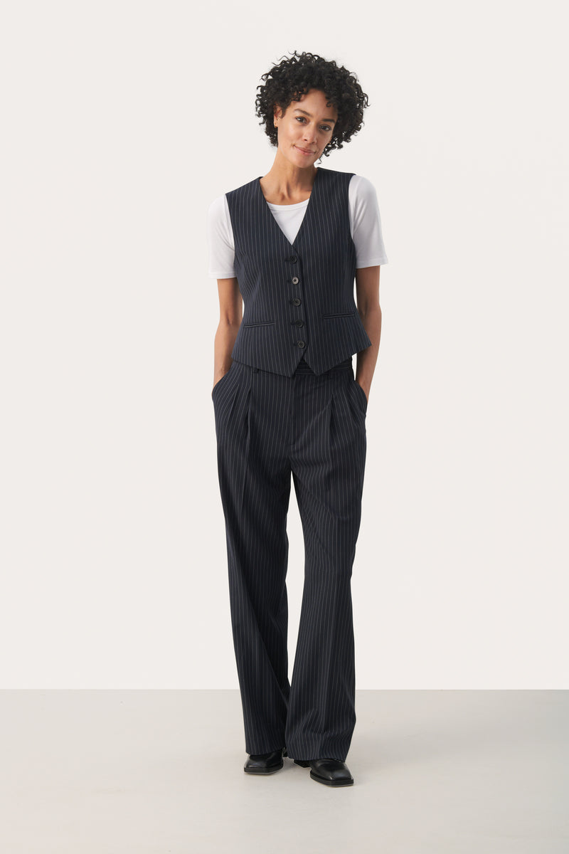 30309030 Dark Navy Pinstripe Rikke Waistcoat