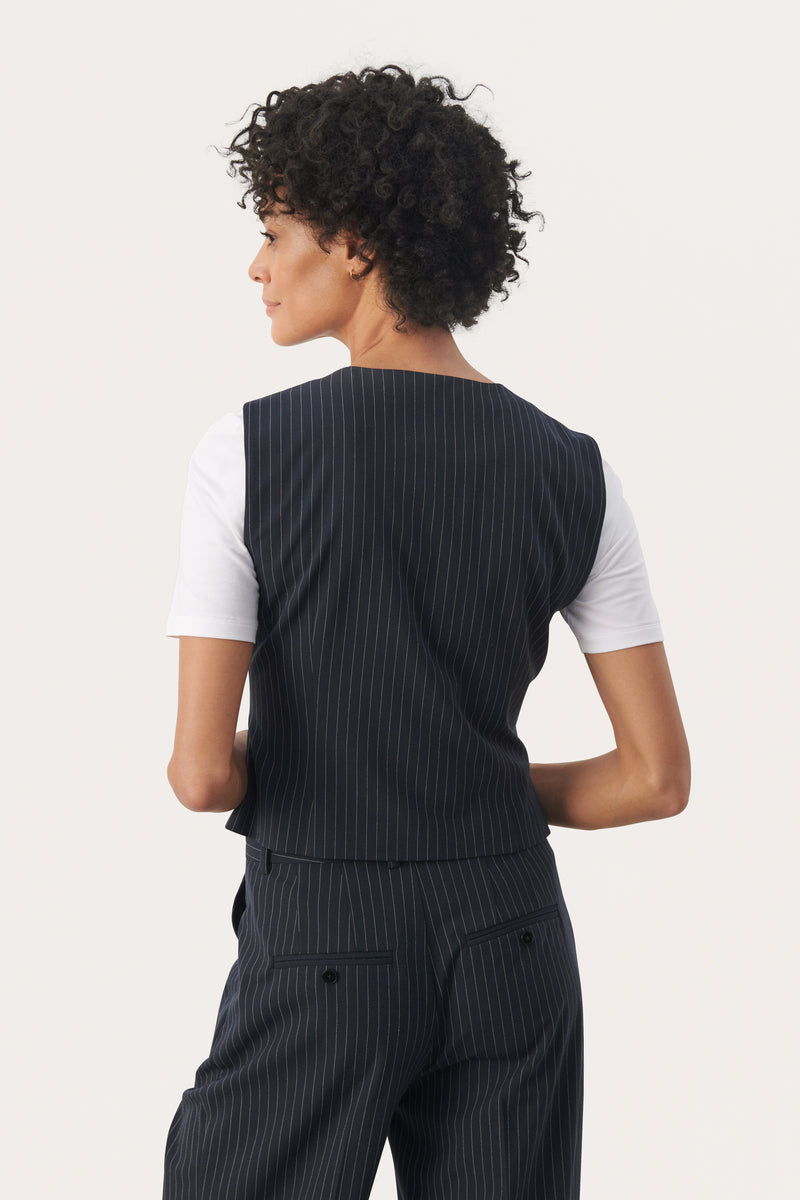 30309030 Dark Navy Pinstripe Rikke Waistcoat