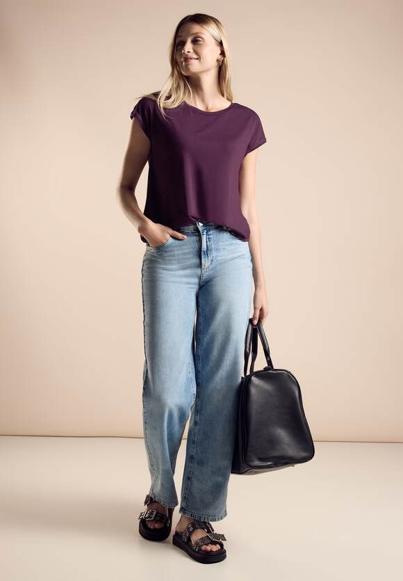 321651 Dark Berry Purple Top With Crochet Tape At Shoulder STREET ONE