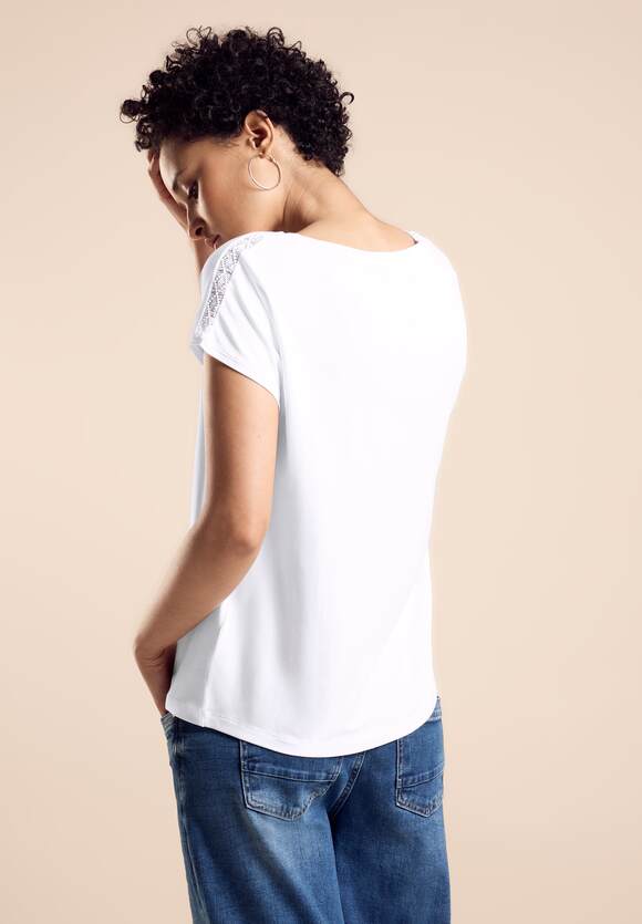 321651 WHITE Top With Crochet Tape At Shoulder STREET ONE