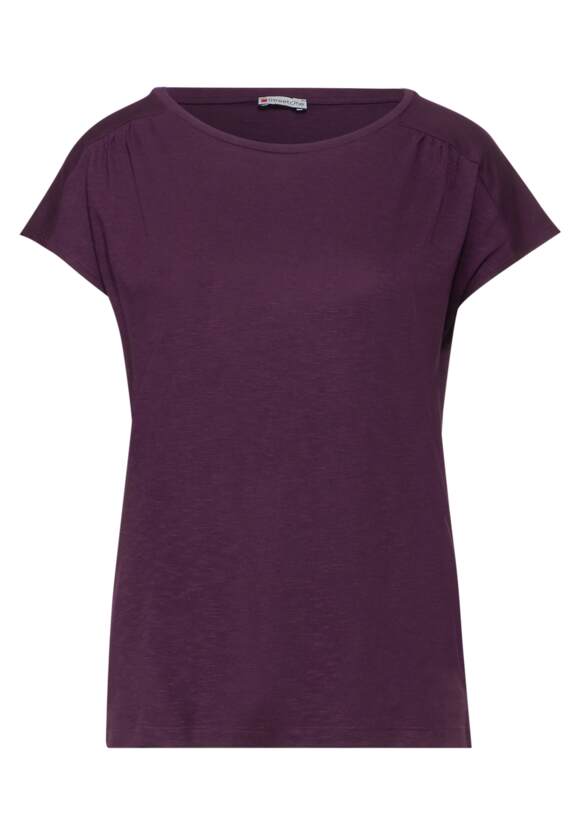 321657 Dark Berry Purple T with gathering at shoulder Street One