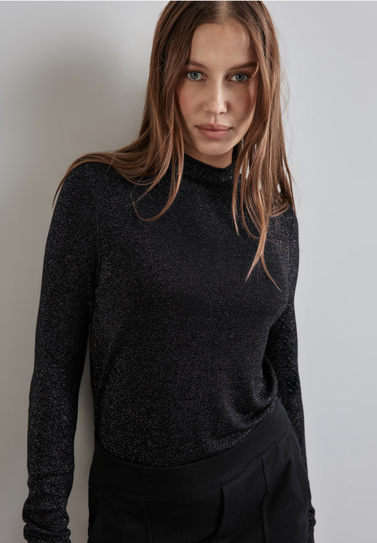 322230 Black Shiny Turtle Neck Top Street One