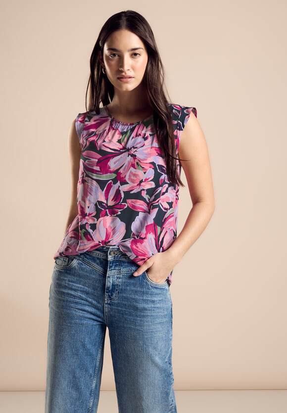 344740 Magnolia Pink Printed Blouse Top With Frill