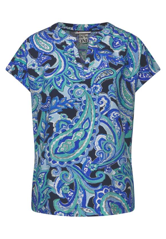 344570 Intense Aqua Shirt Blouse With Split Neck Print Street One