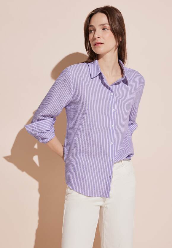 344582 Shiny Lilac Seersucker Blouse With Shirt Collar Street One