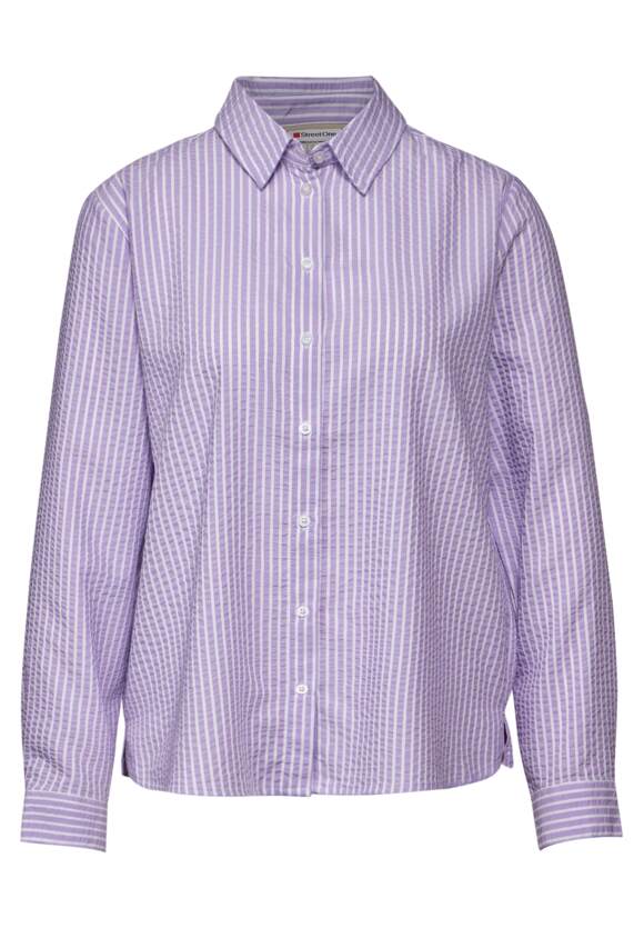 344582 Shiny Lilac Seersucker Blouse With Shirt Collar Street One