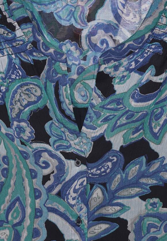 344599 Intense Aqua Printed Chiffon Blouse With Smok Detail Street One