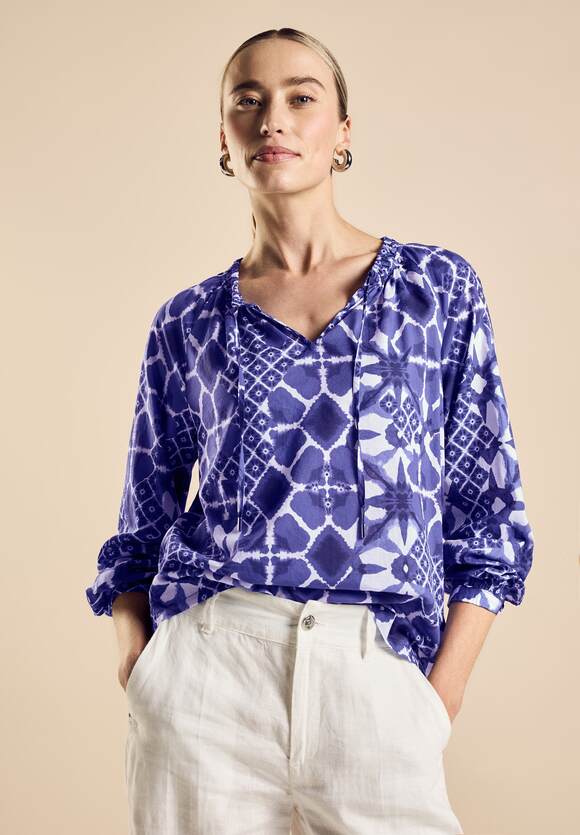 344811 Violet Blue Printed Cotton Voile Tunic Blouse STREET ONE