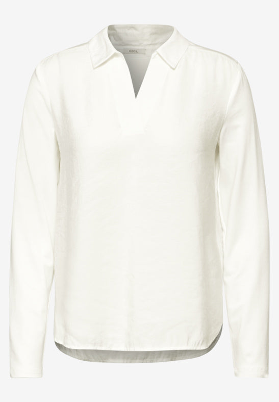 345026 VANILLA WHITE Solid Blouse With Jersey Sleeves CECIL