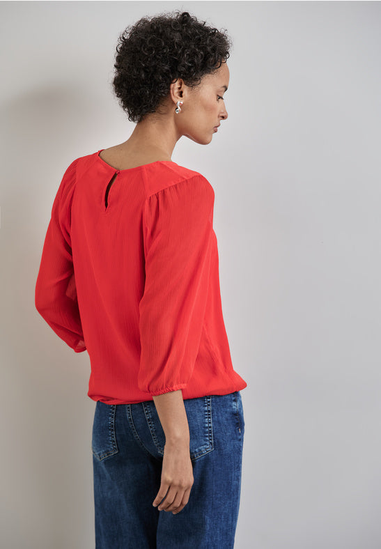 345063 Mandarin Red Solid Raglan Chiffon Blouse Street One