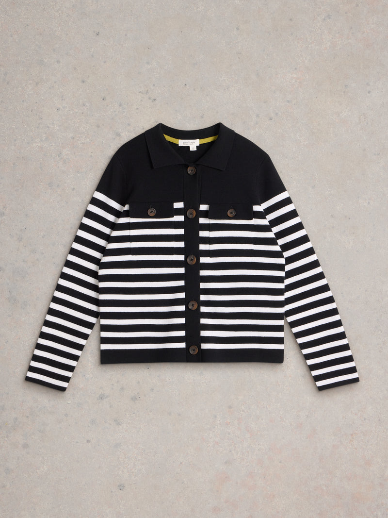 441534 BLACK MULTI Sara Stripe Knitted Shacket WHITE STUFF