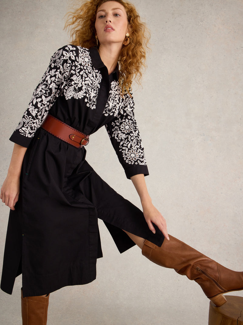 441672 BLACK MULTI Thyme Embroidered Shirt Dress WHITE STUFF