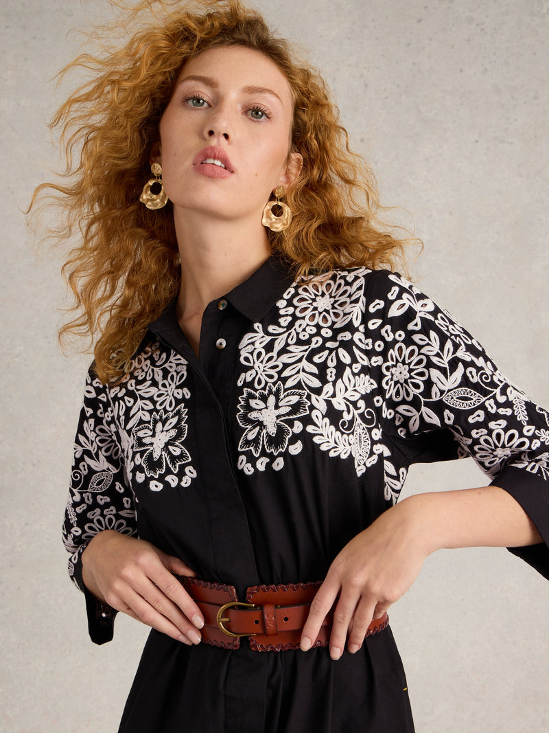 441672 BLACK MULTI Thyme Embroidered Shirt Dress WHITE STUFF