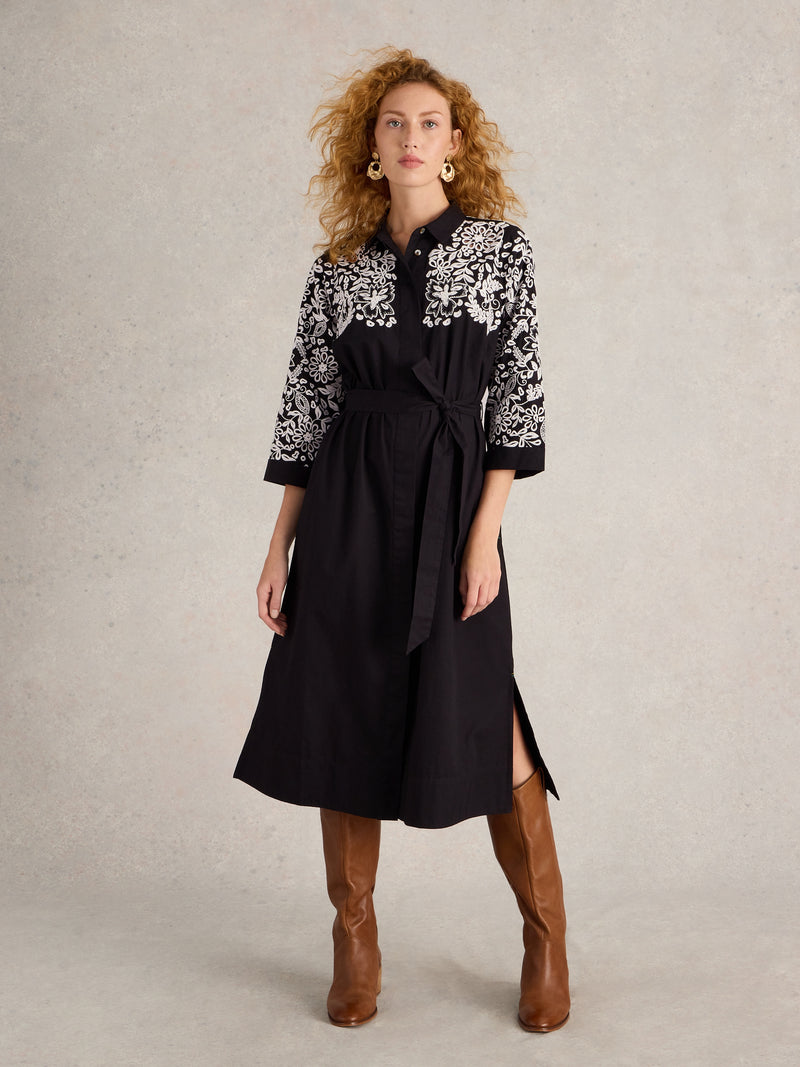 441672 BLACK MULTI Thyme Embroidered Shirt Dress WHITE STUFF