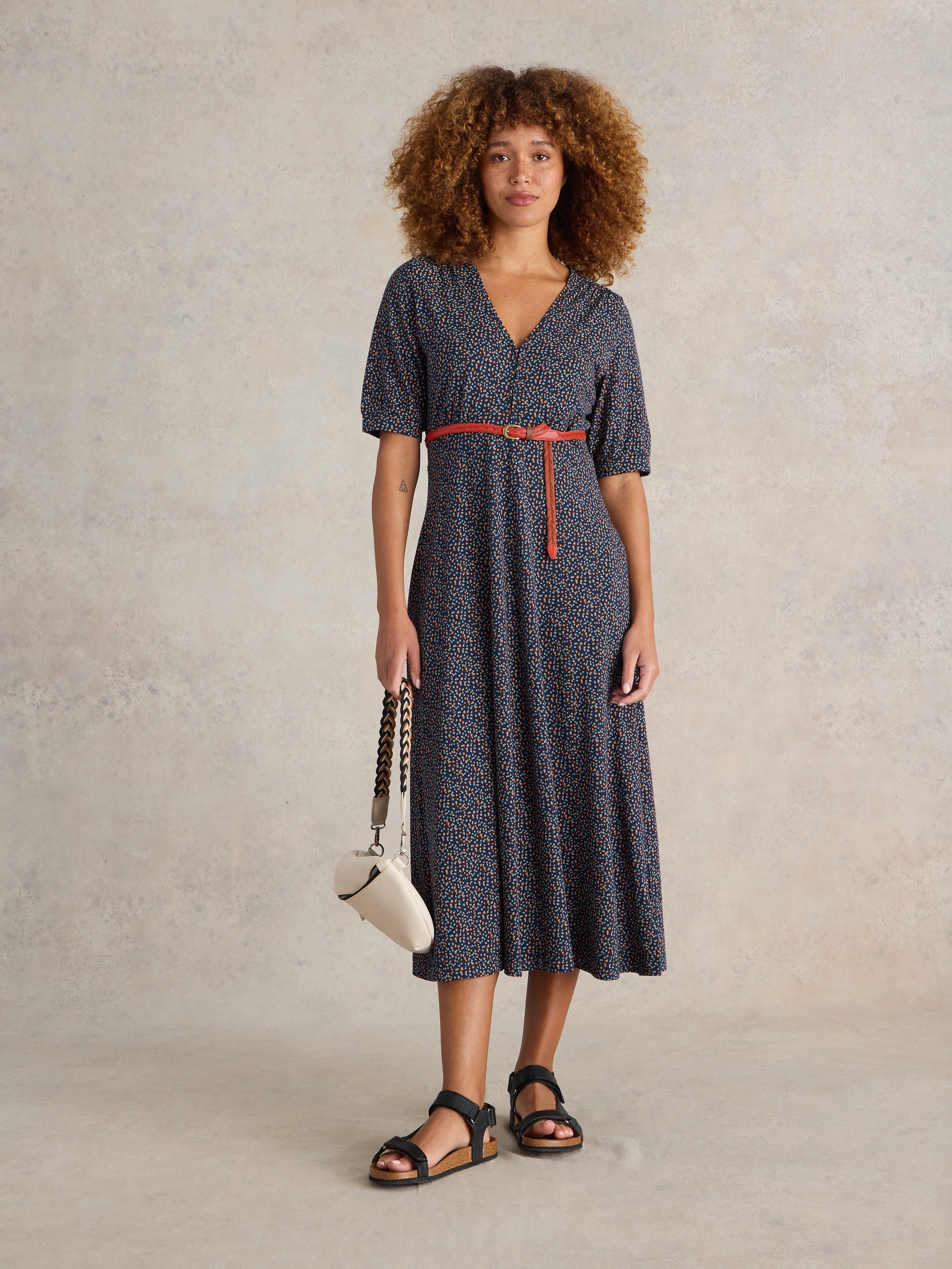 Navy jersey midi dress deals