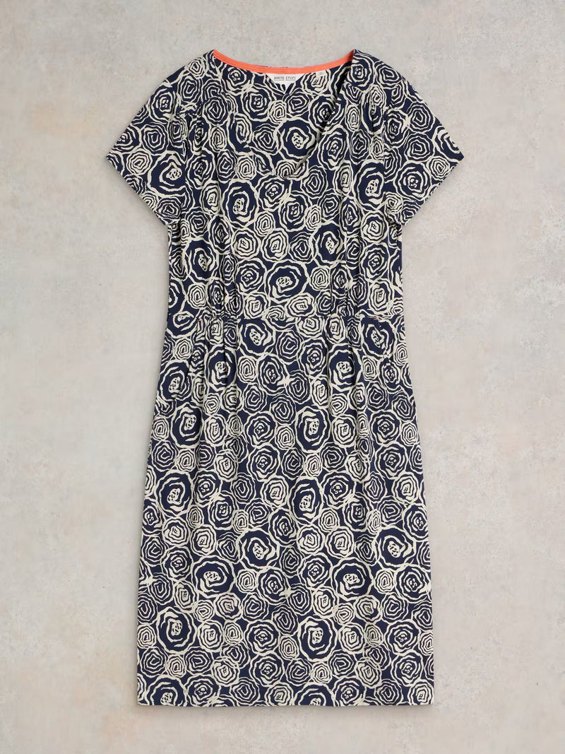 441690 Navy Print Tallie Jersey Dress WHITE STUFF