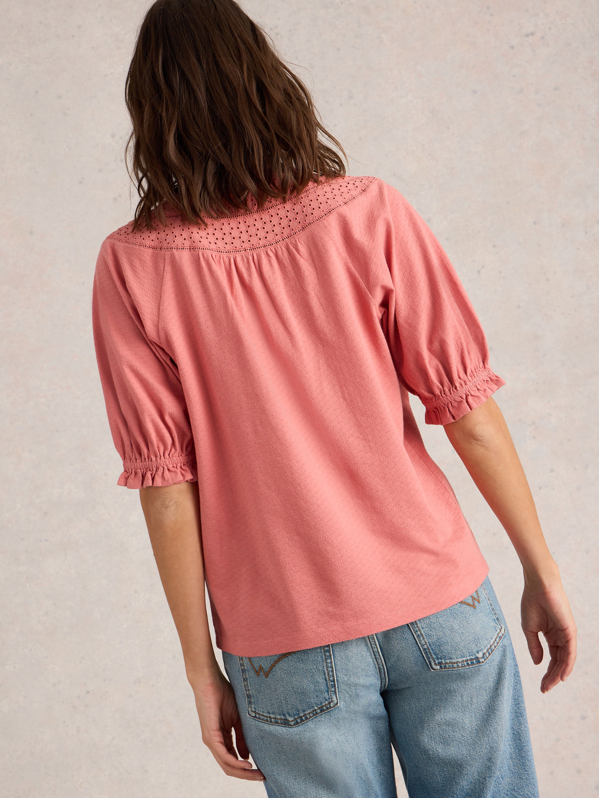 441748 MID PINK Blair Broderie Neck Top WHITE STUFF