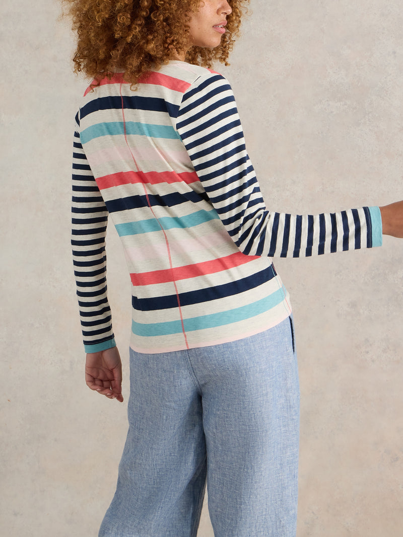 441855 NATURAL MULTI Nelly Stripe Long Sleeve Tee WHITE STUFF