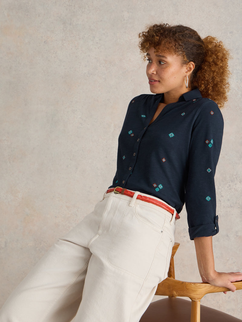 441858 NAVY MULTI Annie Embroidered Shirt WHITE STUFF