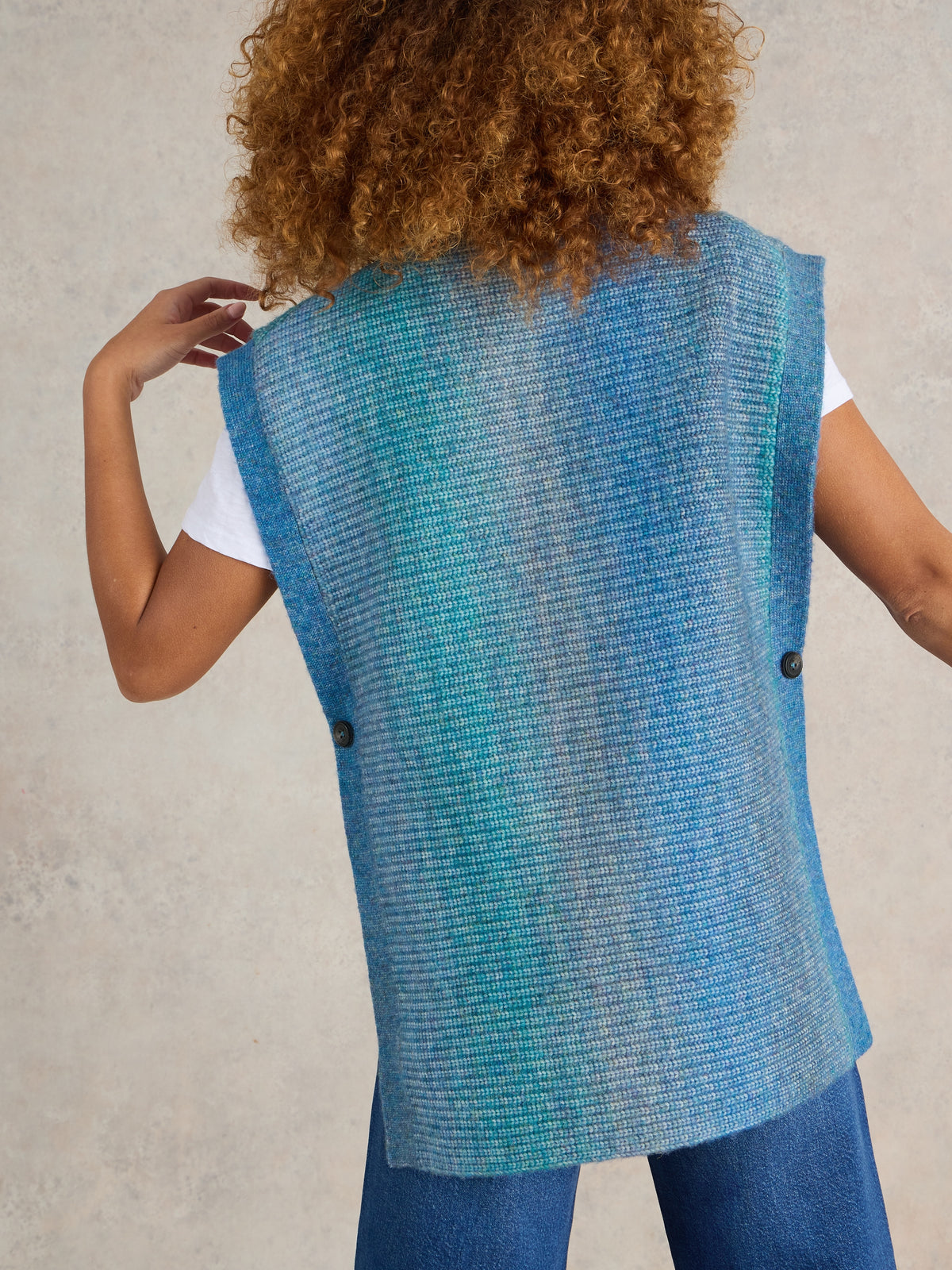 441975 BLUE MULTI Spacedye Knitted Poncho White Stuff