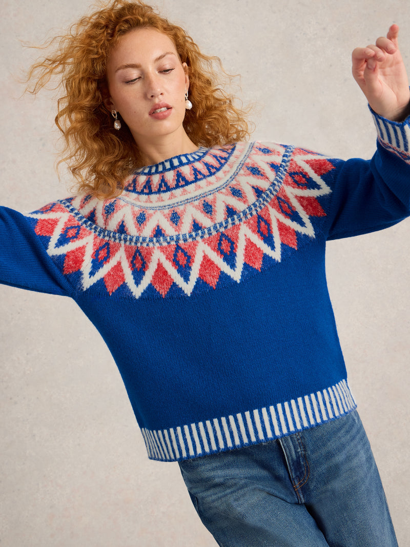 442103 BLUE MULTI Sapphire Fairisle Jumper White Stuff