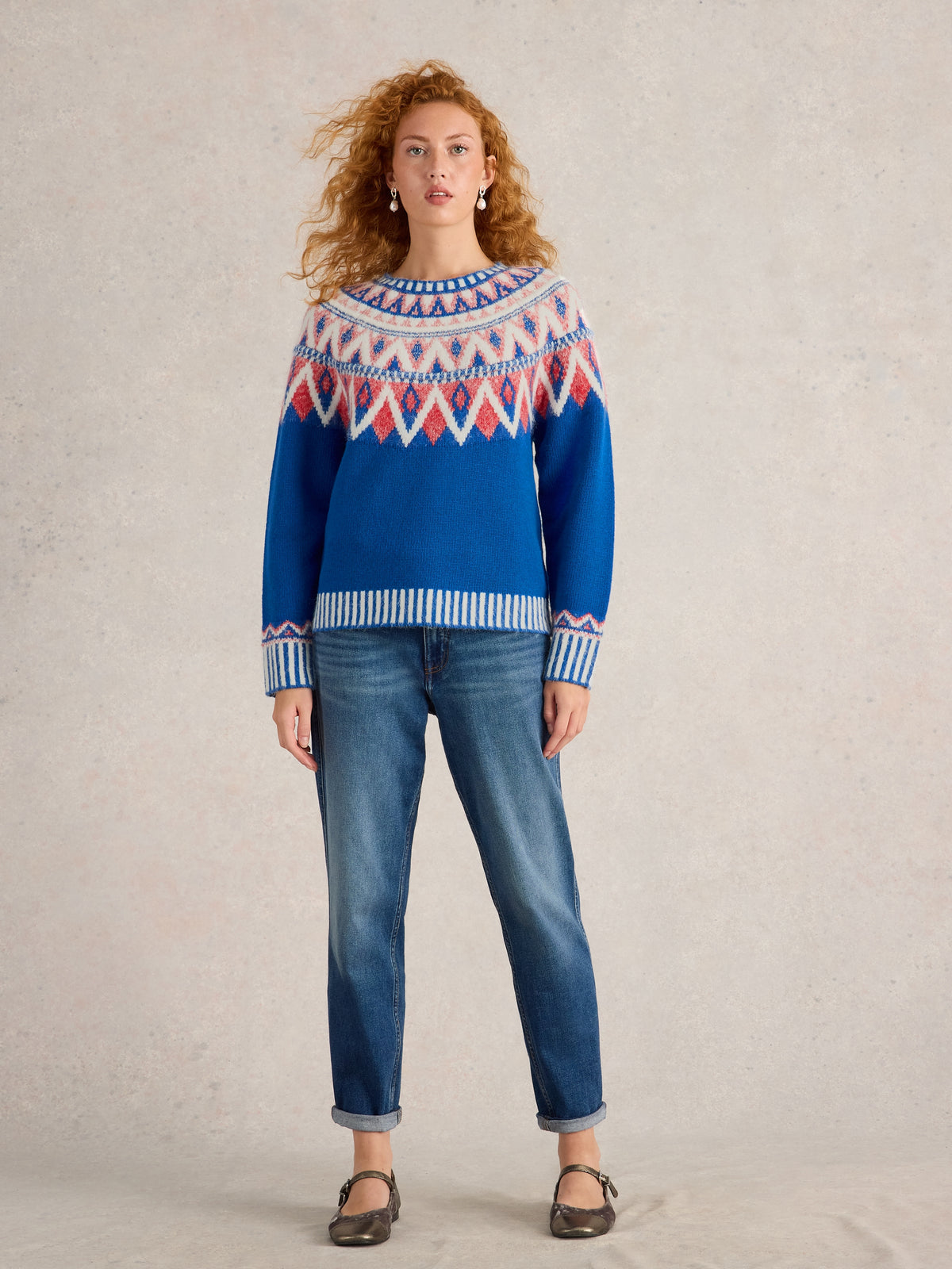 442103 BLUE MULTI Sapphire Fairisle Jumper White Stuff