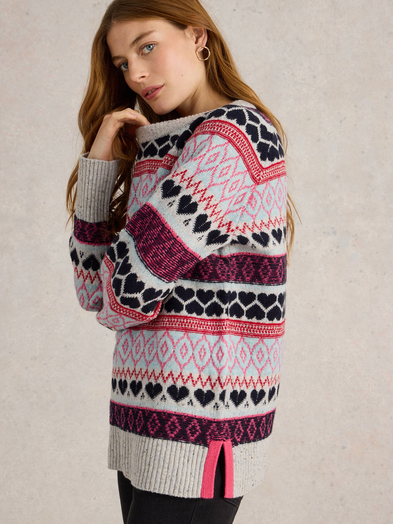 442126 GREY MULTI Gabby Longline Fairisle Jumper White Stuff