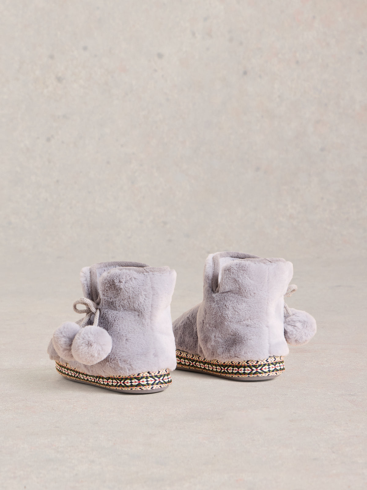 442167 Mid Grey Faux Fur Bootie Slipper White Stuff