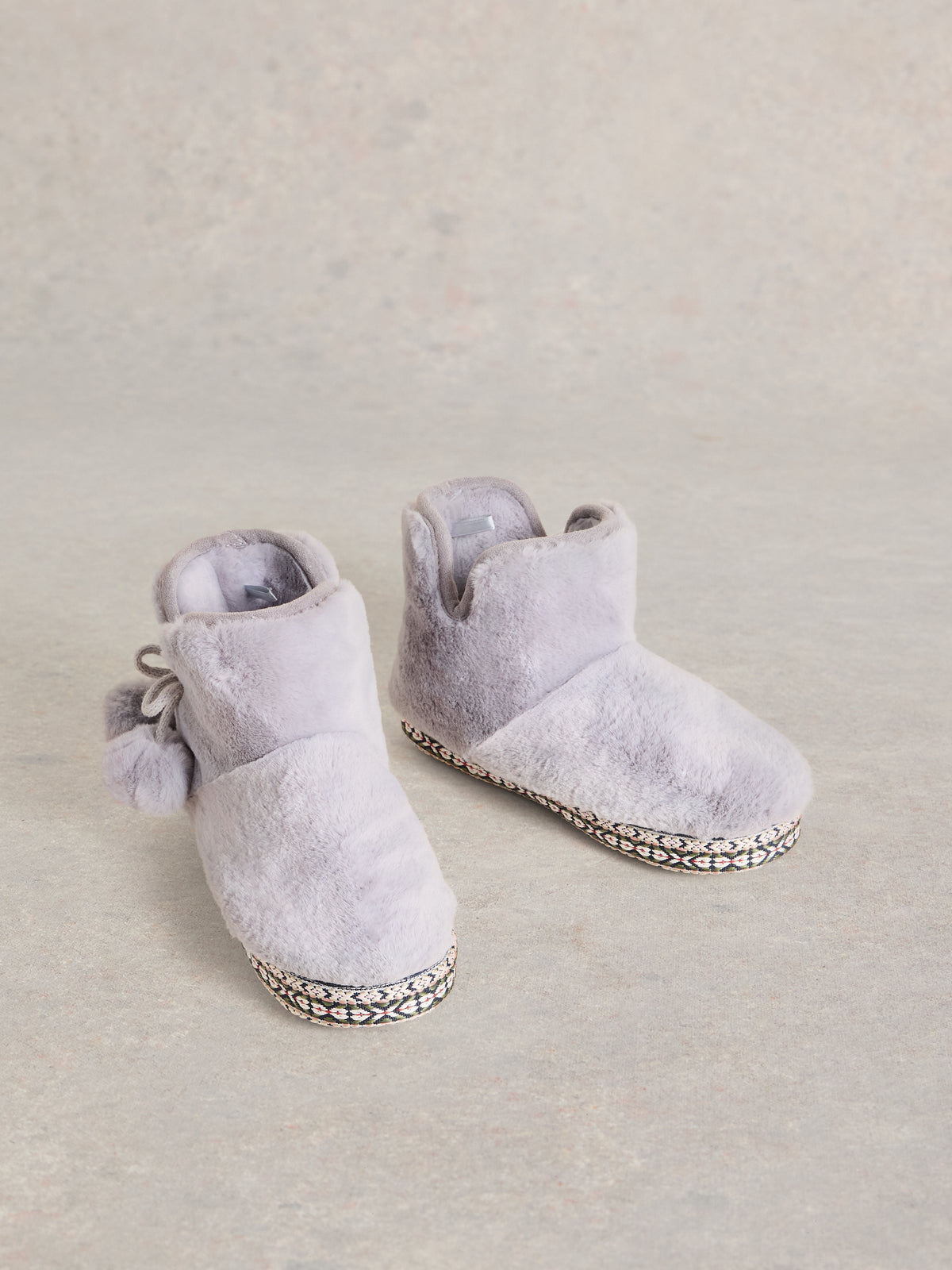 442167 Mid Grey Faux Fur Bootie Slipper White Stuff