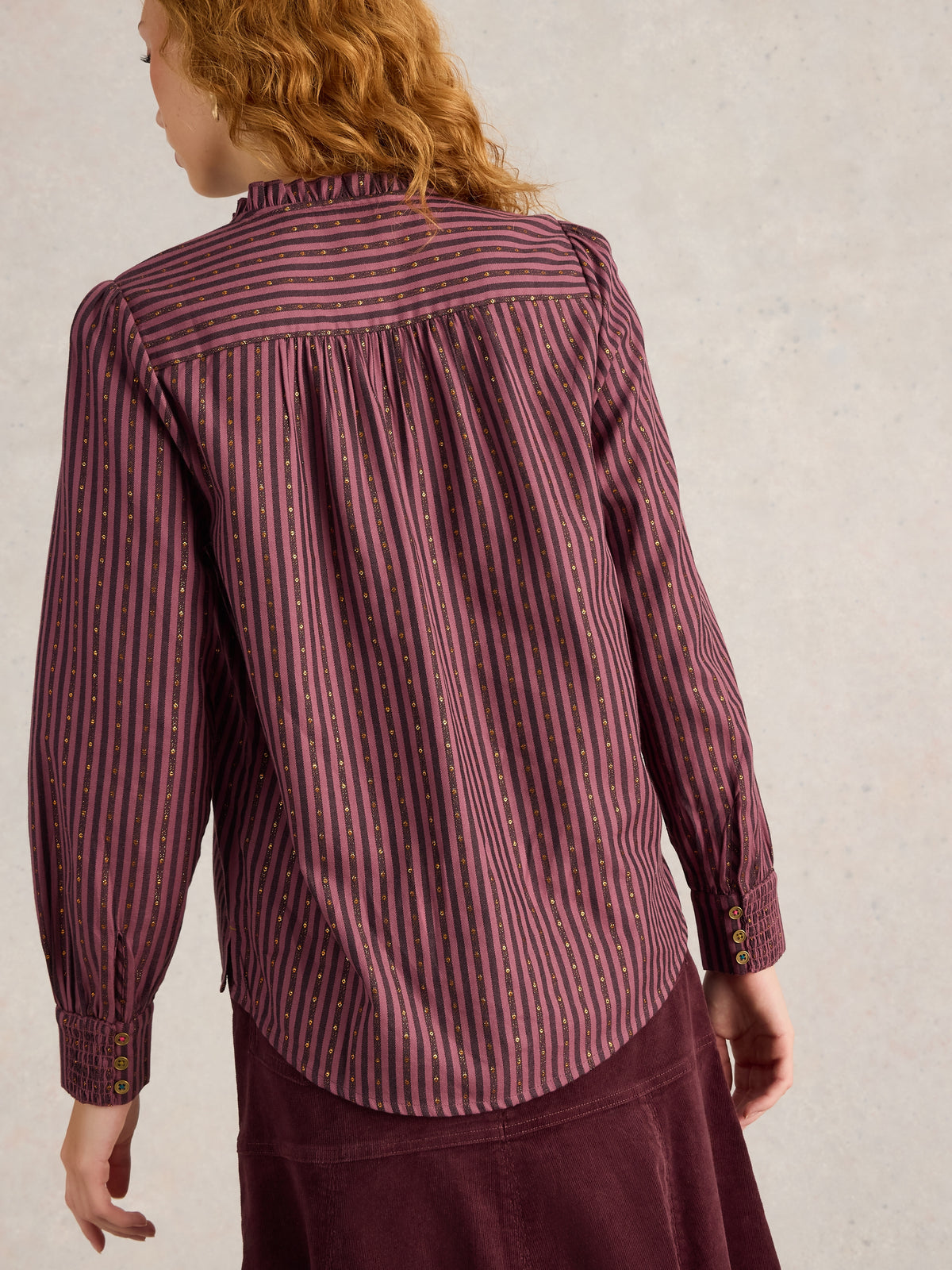 442252 PLUM MULTI Aster Metallic Stripe Shirt White Stuff