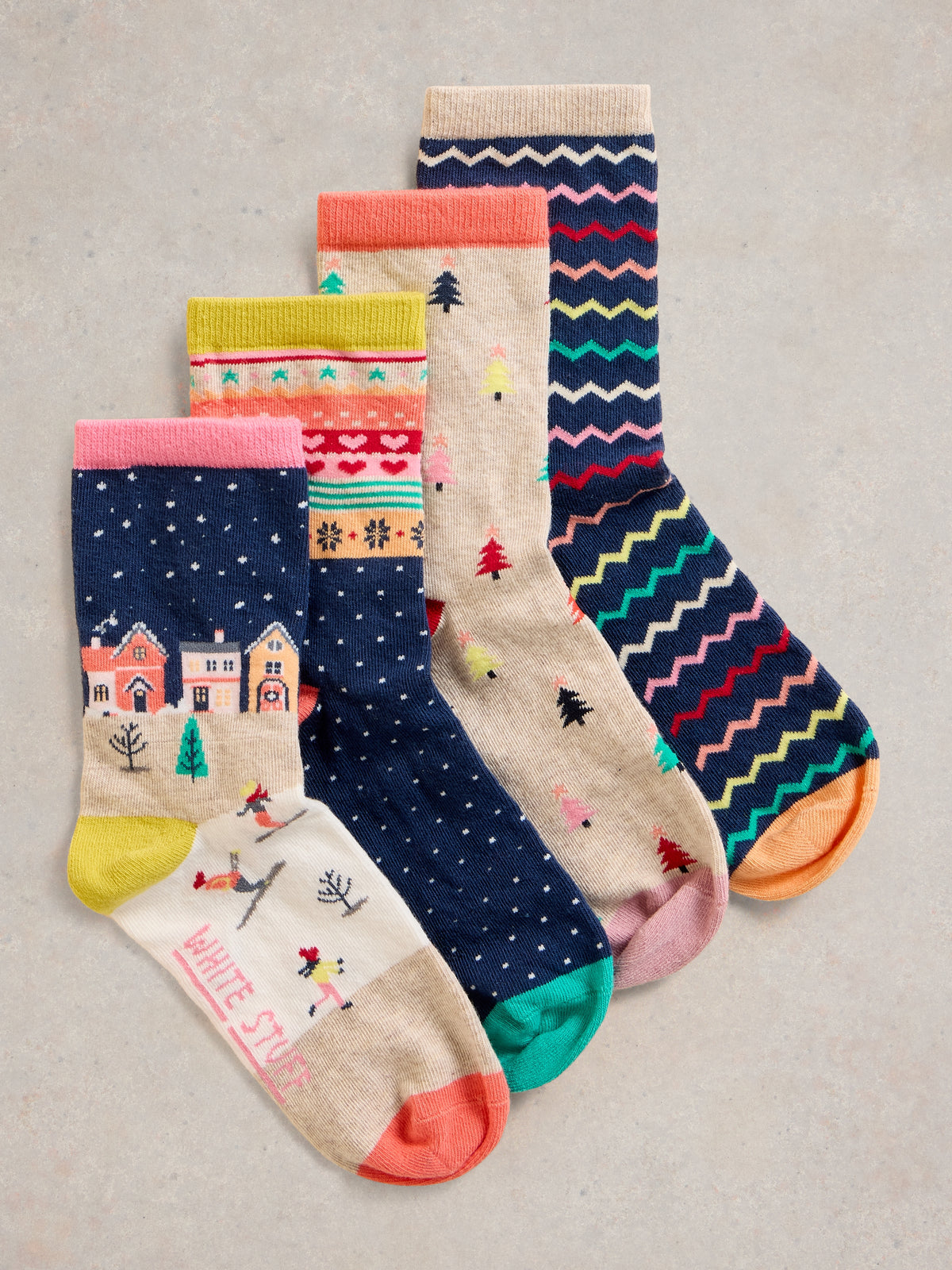 442265 NAVY MULTI 4 Pack Christmas Ankle Socks White Stuff