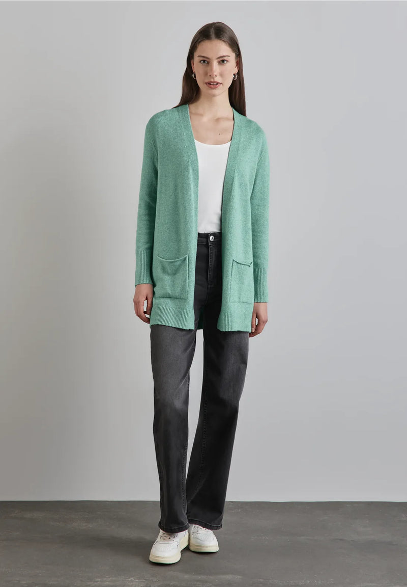 253842 Sunlit Green Melange Cosy Open Cardigan Street One