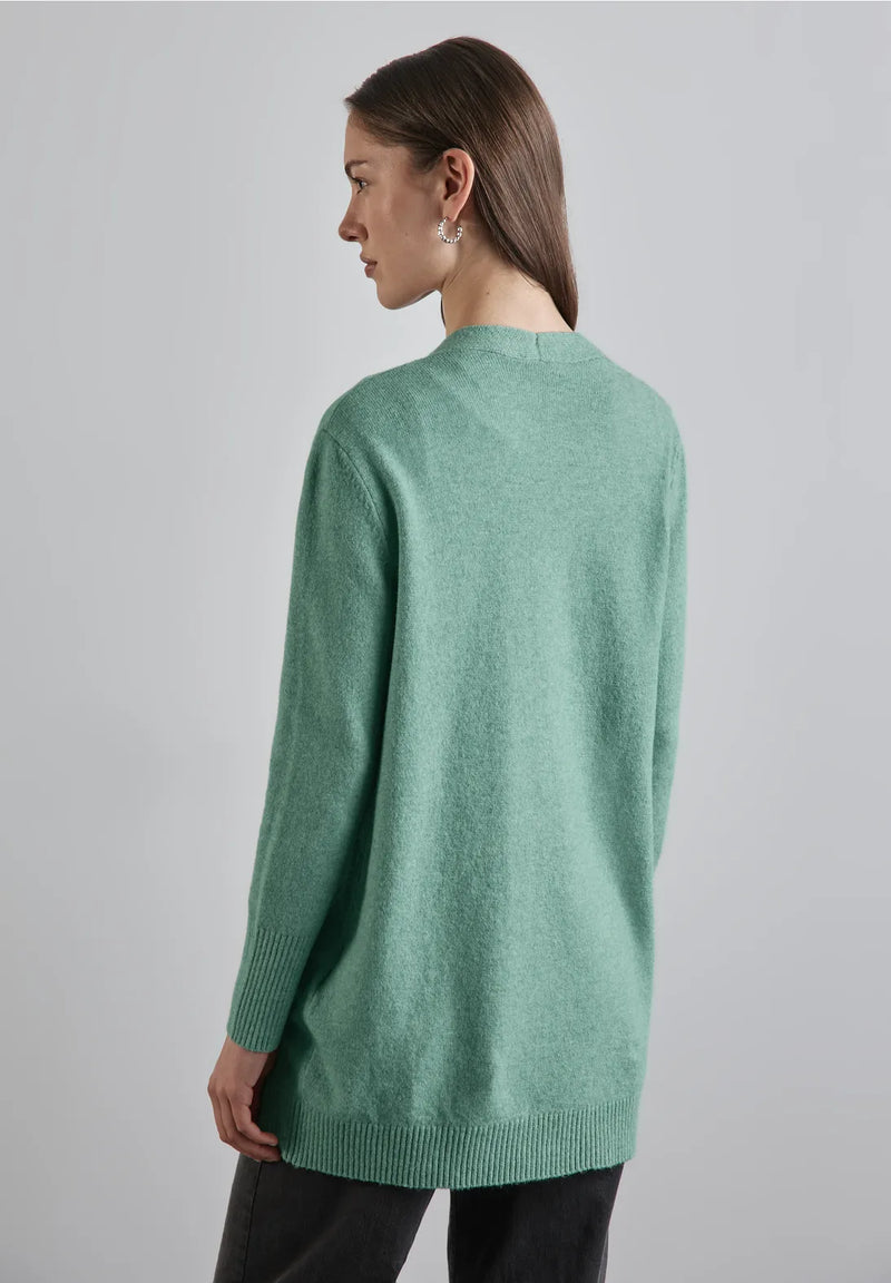 253842 Sunlit Green Melange Cosy Open Cardigan Street One