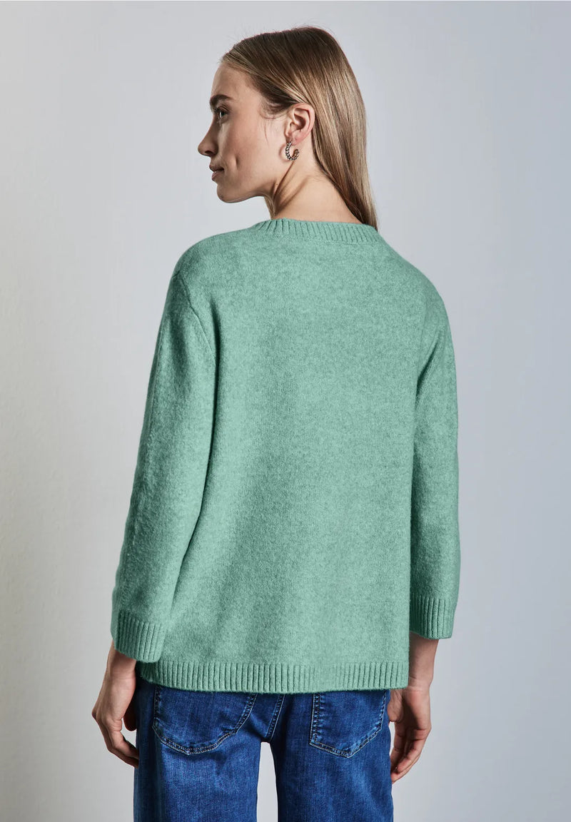 302875 Sunlit Green Melange Cosy Round Neck Sweater Street One