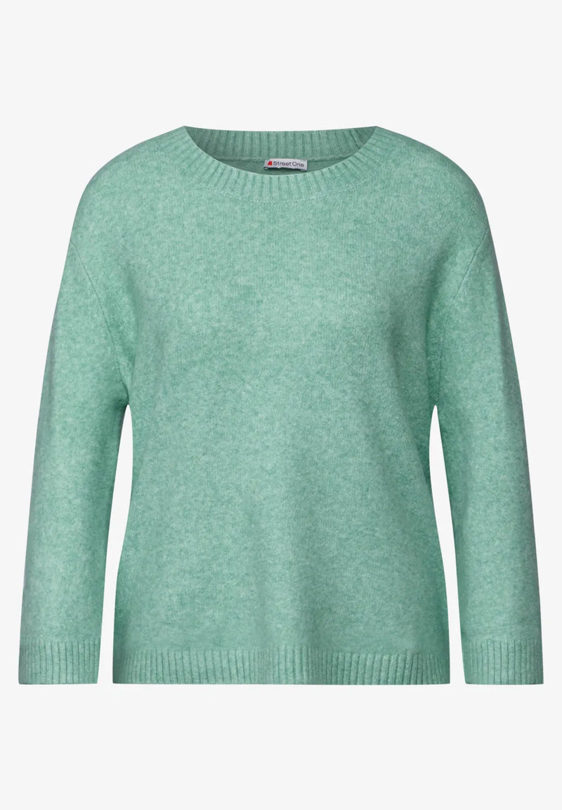 302875 Sunlit Green Melange Cosy Round Neck Sweater Street One