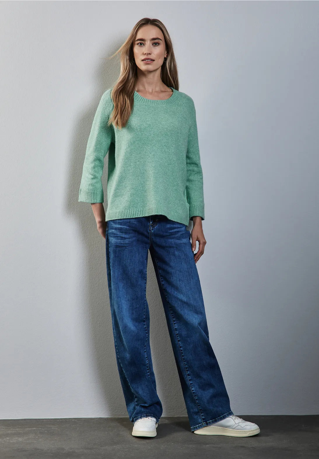 302875 Sunlit Green Melange Cosy Round Neck Sweater Street One