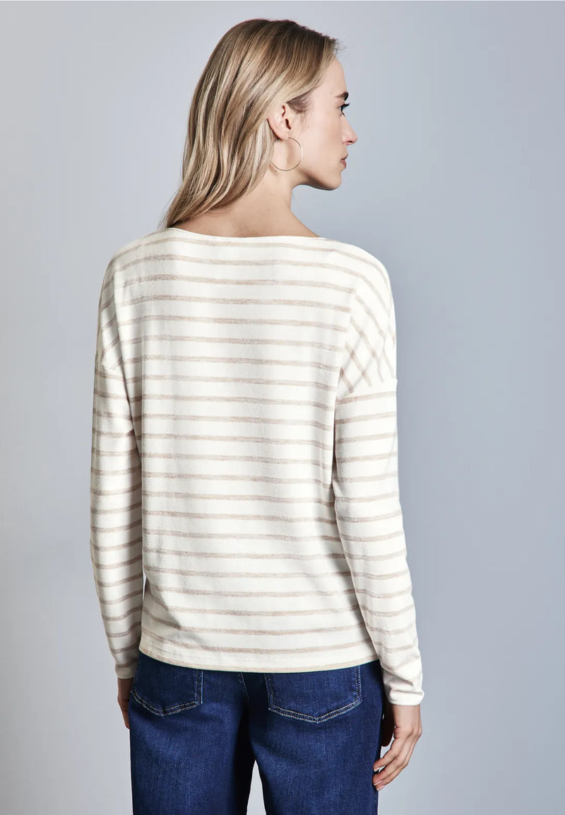 322602 Striped Partprint Top Street One Beige